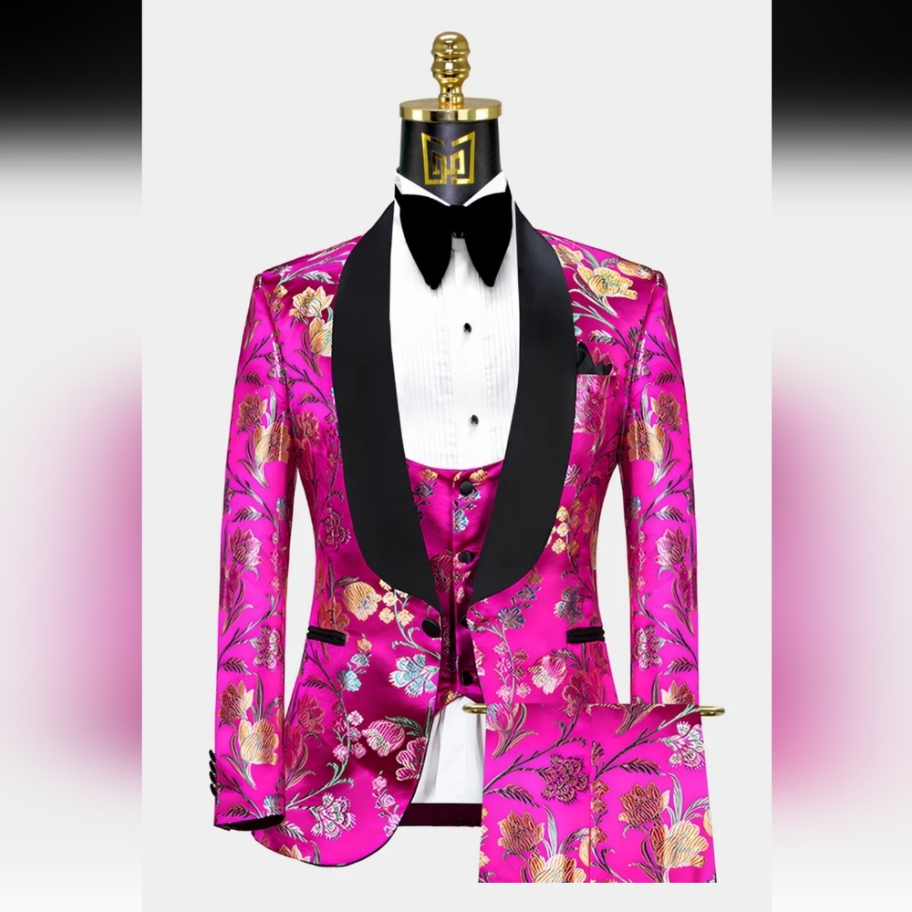 FLORAL SLIM FIT 3 PIECE TUXEDO MEN'S SUIT SIZE 42S